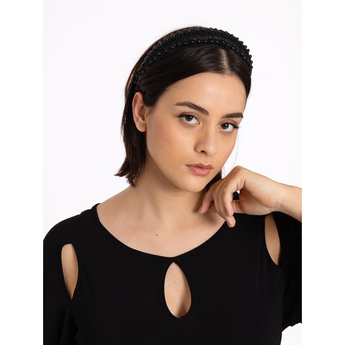 Bandeau avec perles noir, YOEK