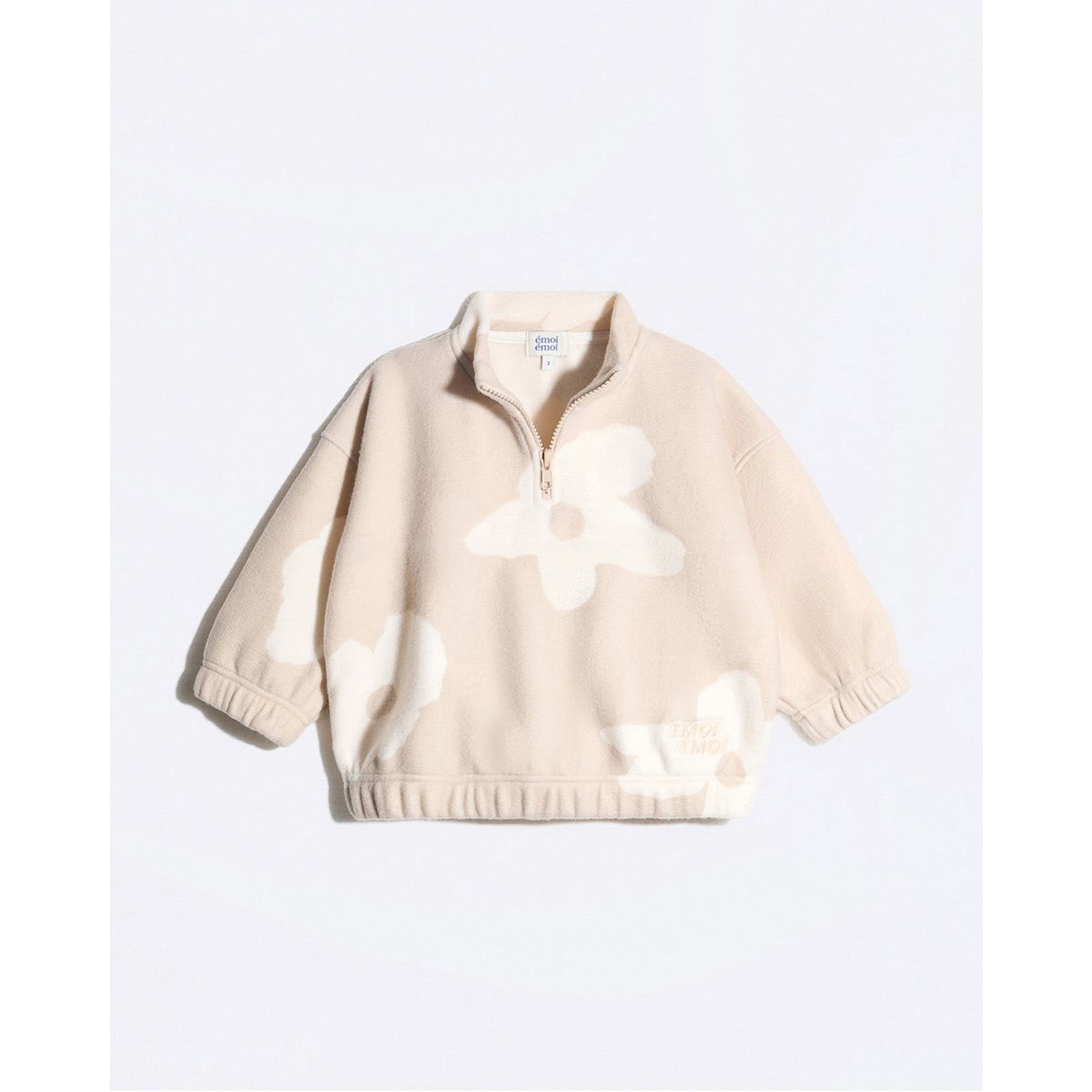 Sweat en polaire recyclée imprimé fleuri beige latte, EMOI EMOI