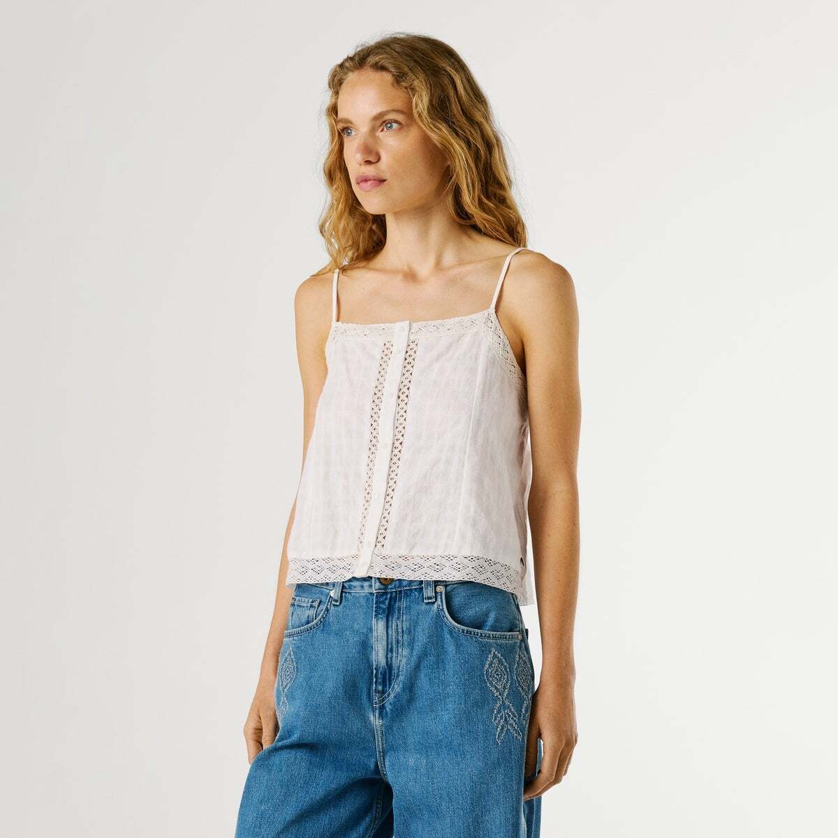 Top À Bretelles Avec Détails Ajourés blanc, PEPE JEANS