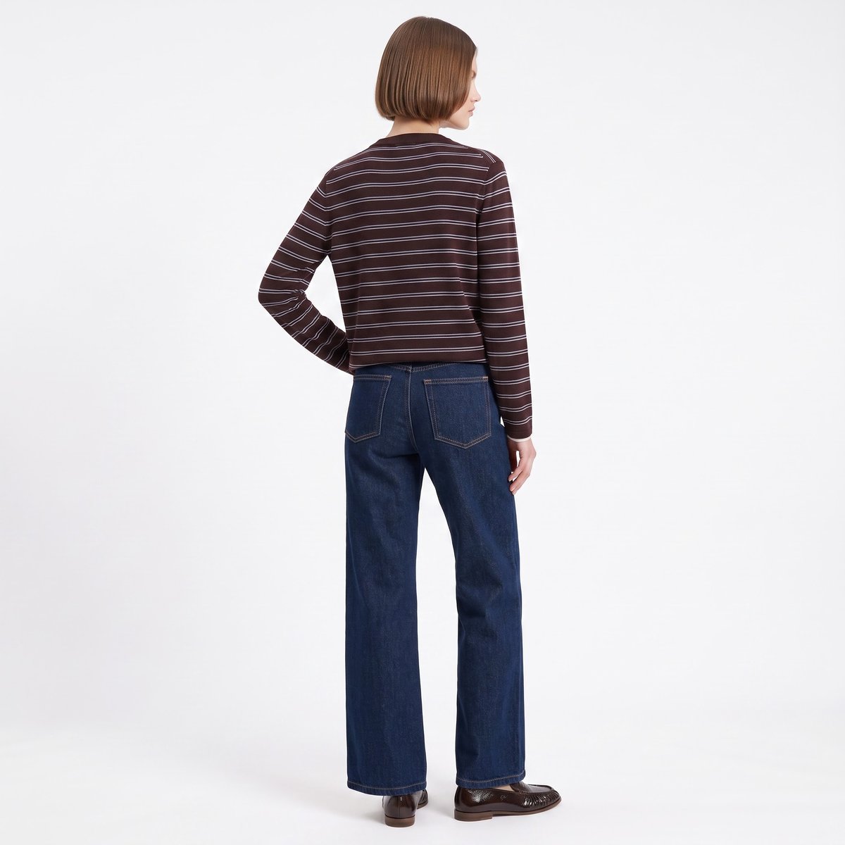 Pull femme à rayures fines en laine FLORIA brown, ARTLOVE