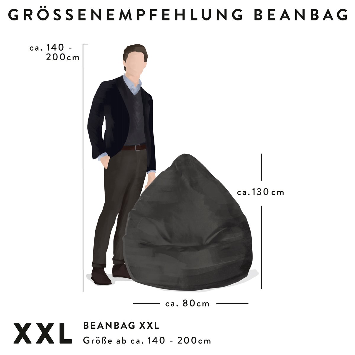 Pouf poire confort XXL velours grosse cote SHARA BEAN anthracite, MAGMA HEIMTEX