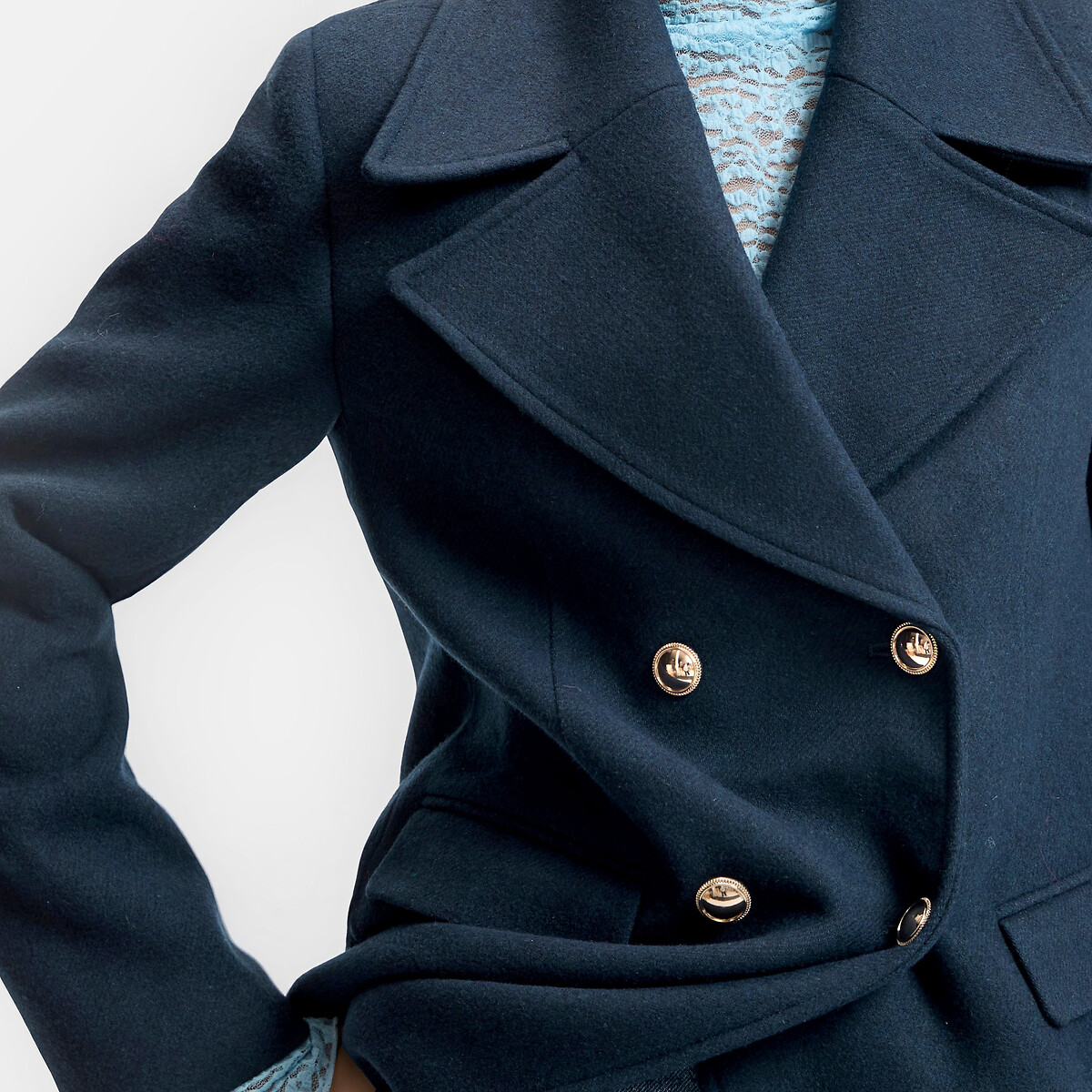 Long military coat navy blue, LA REDOUTE COLLECTIONS
