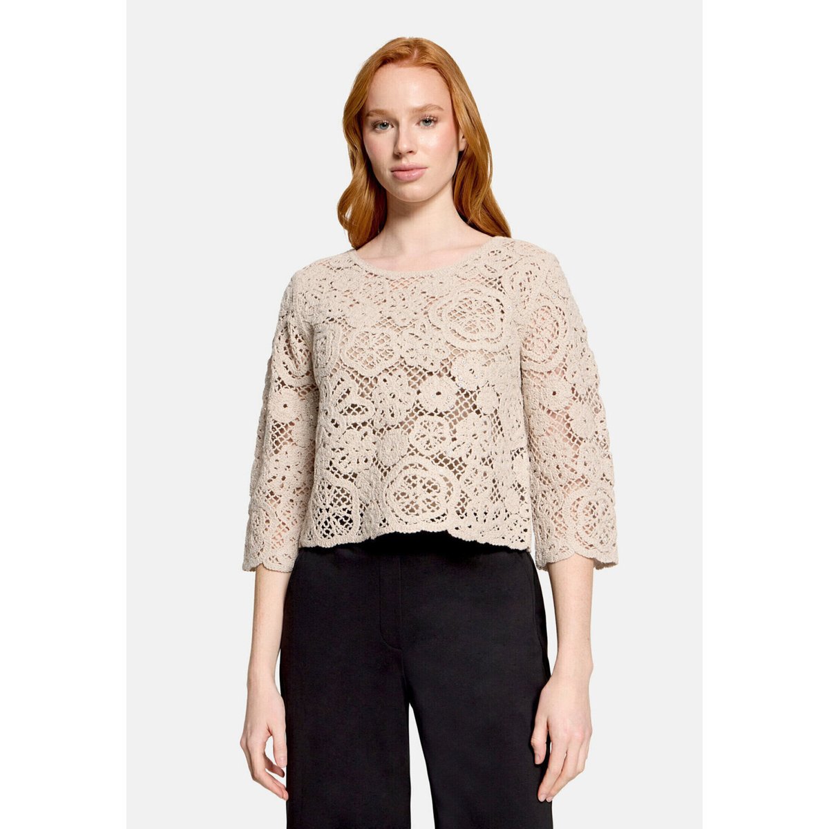 Pull-over en maille ajourée à encolure bateau gris, BETTY BARCLAY