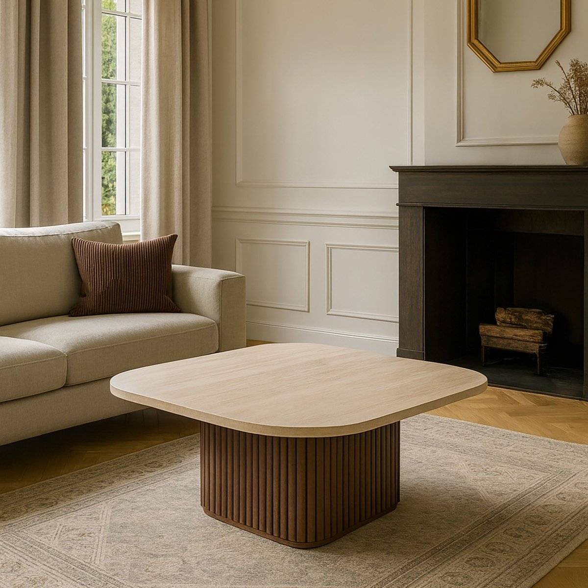 Table basse effet travertin, ESTHER naturel, NOW'S HOME