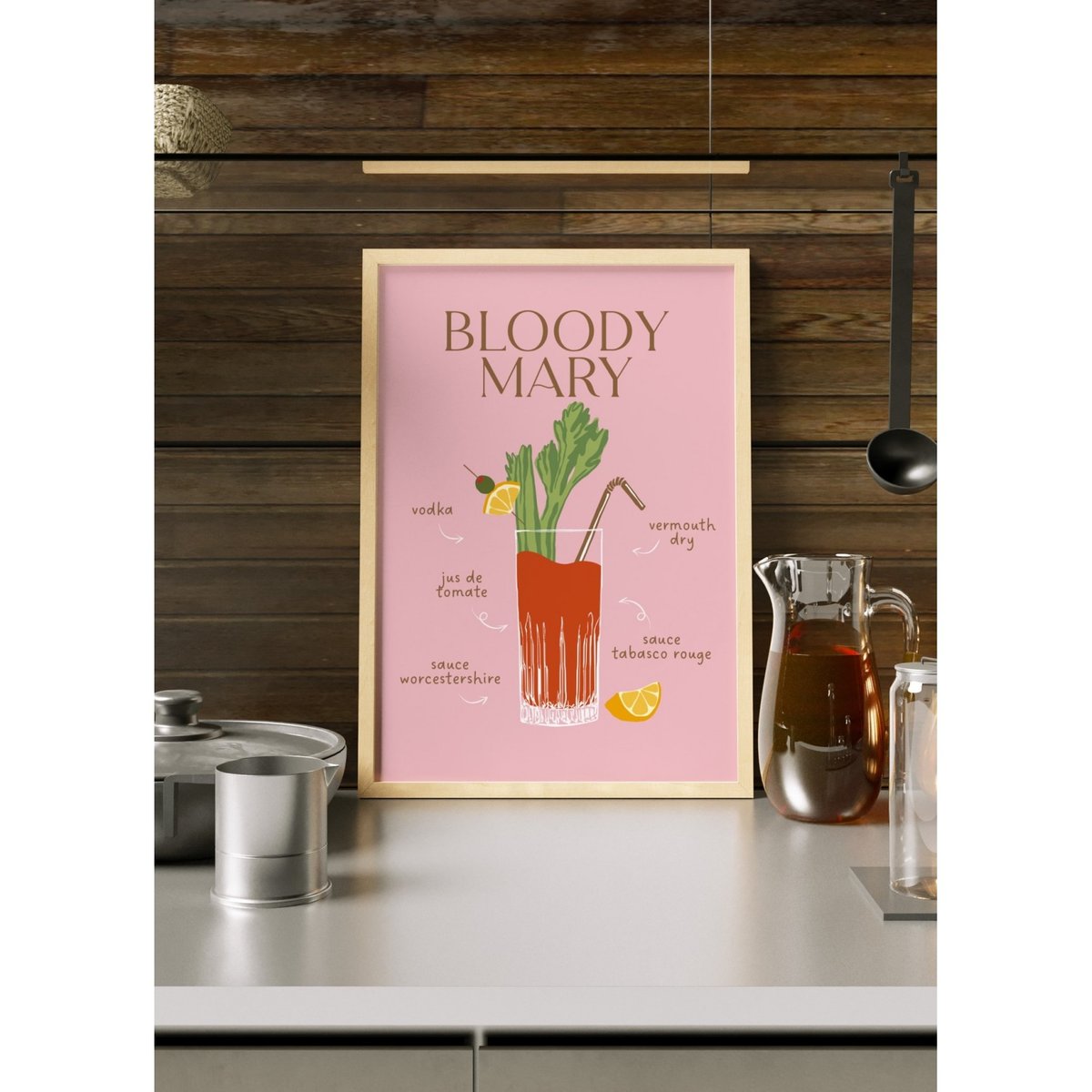 Affiche Cocktail Bloody Mary 2 blanc, L'AFFICHERIE