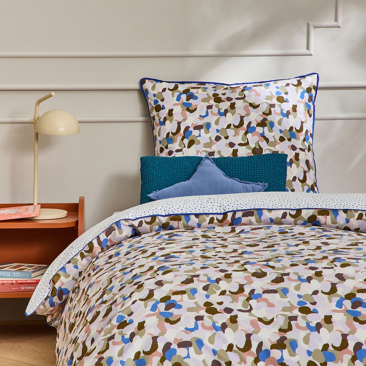 Parure de lit en percale de coton bio AUBIN multicolore, HABITAT