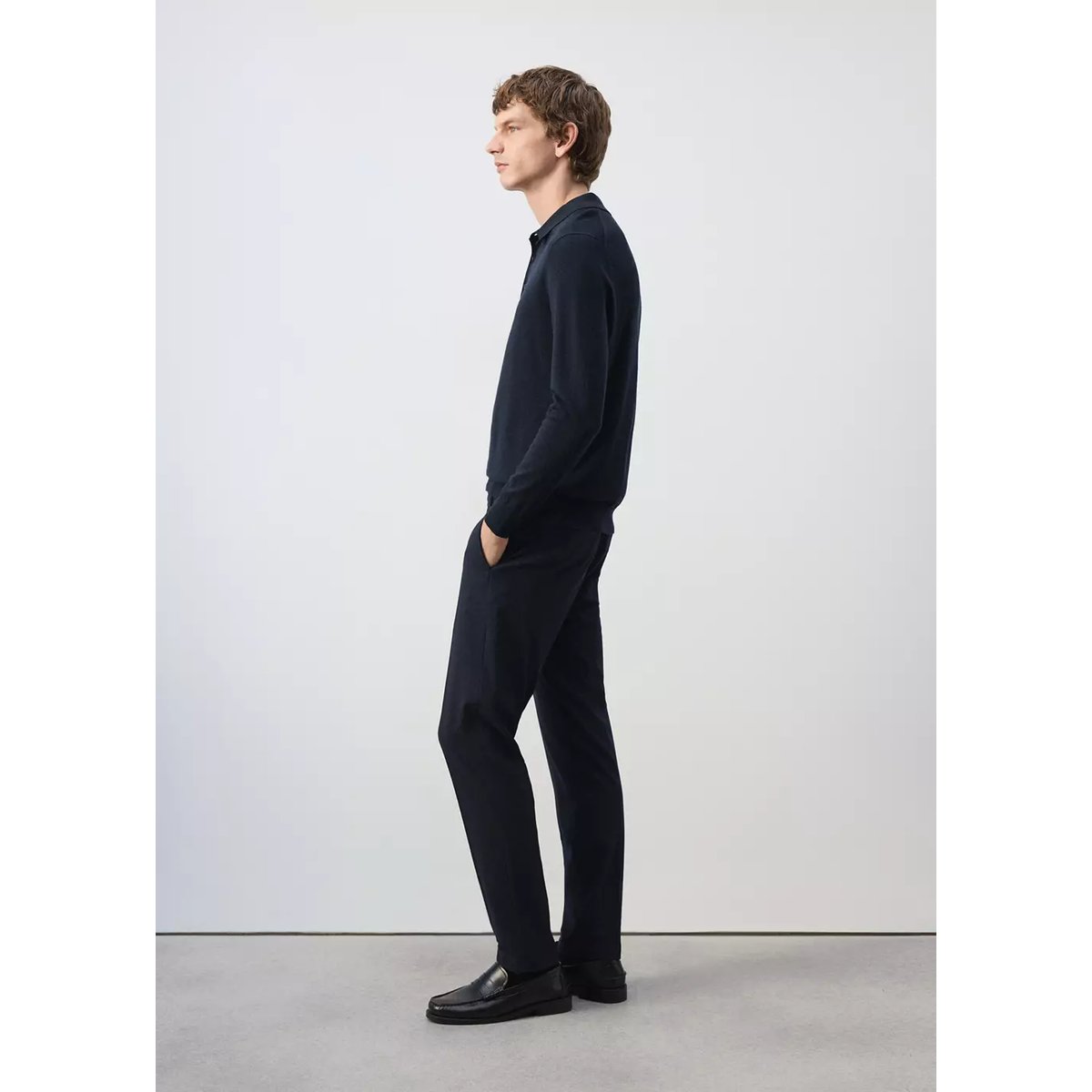 Pantalon slim fit taille élastique bleu marine, MANGO MAN