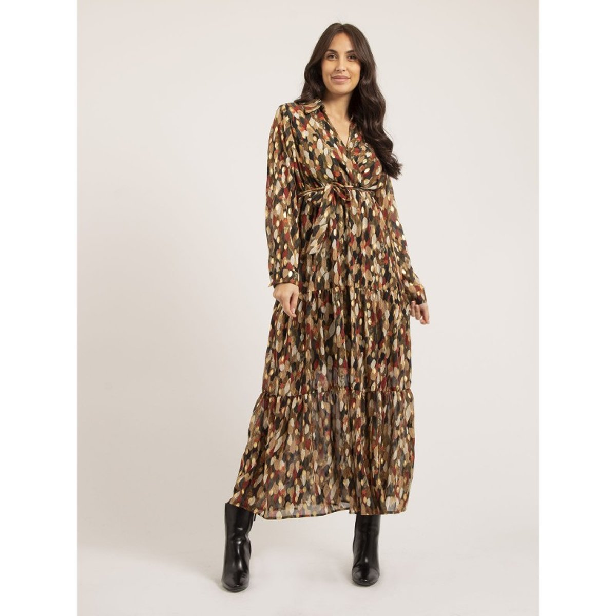 Robe Longue Motifs Idetta kaki, DONA LISA