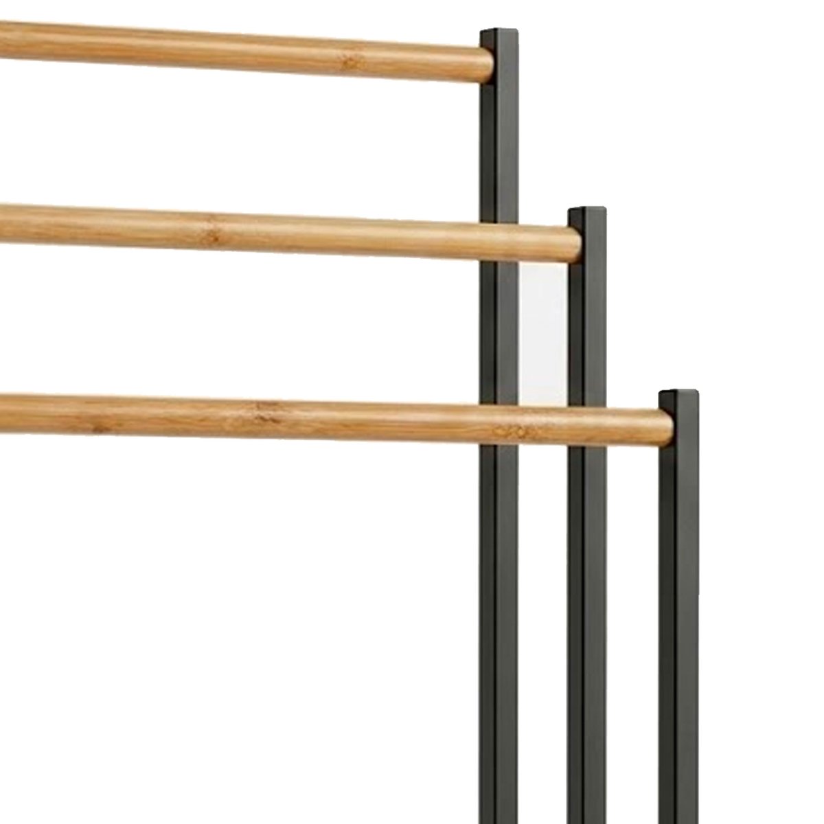Porte-serviettes sur pied en métal noir et bambou 3 Bras 45x23x85cm noir, WADIGA