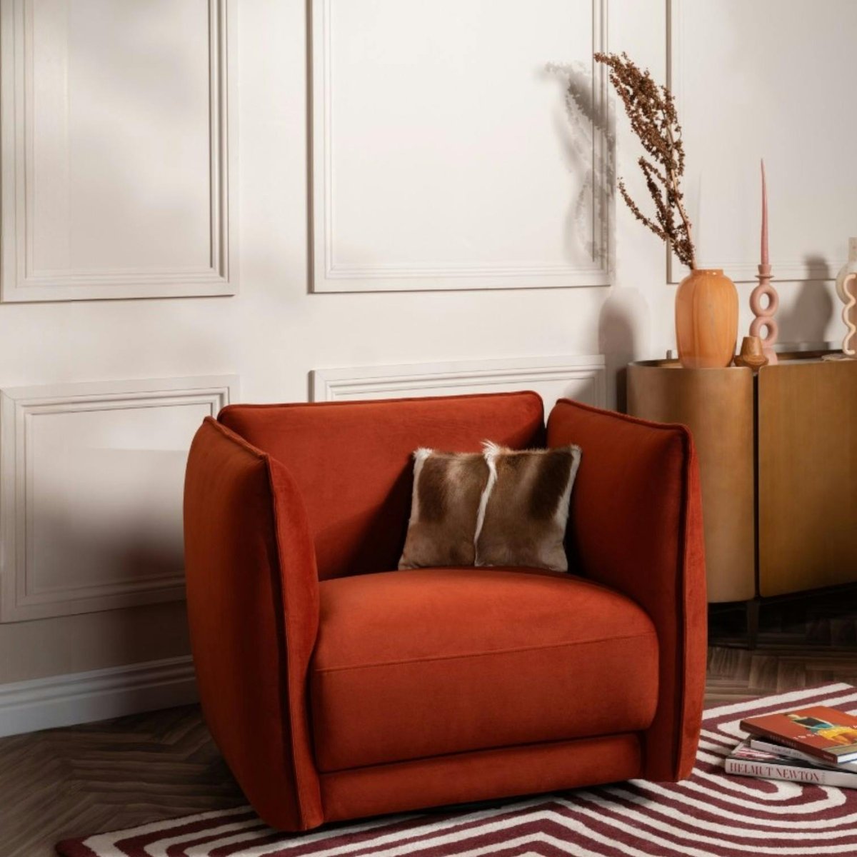 Fauteuil en velours brique SOFIA rouge, PIER IMPORT