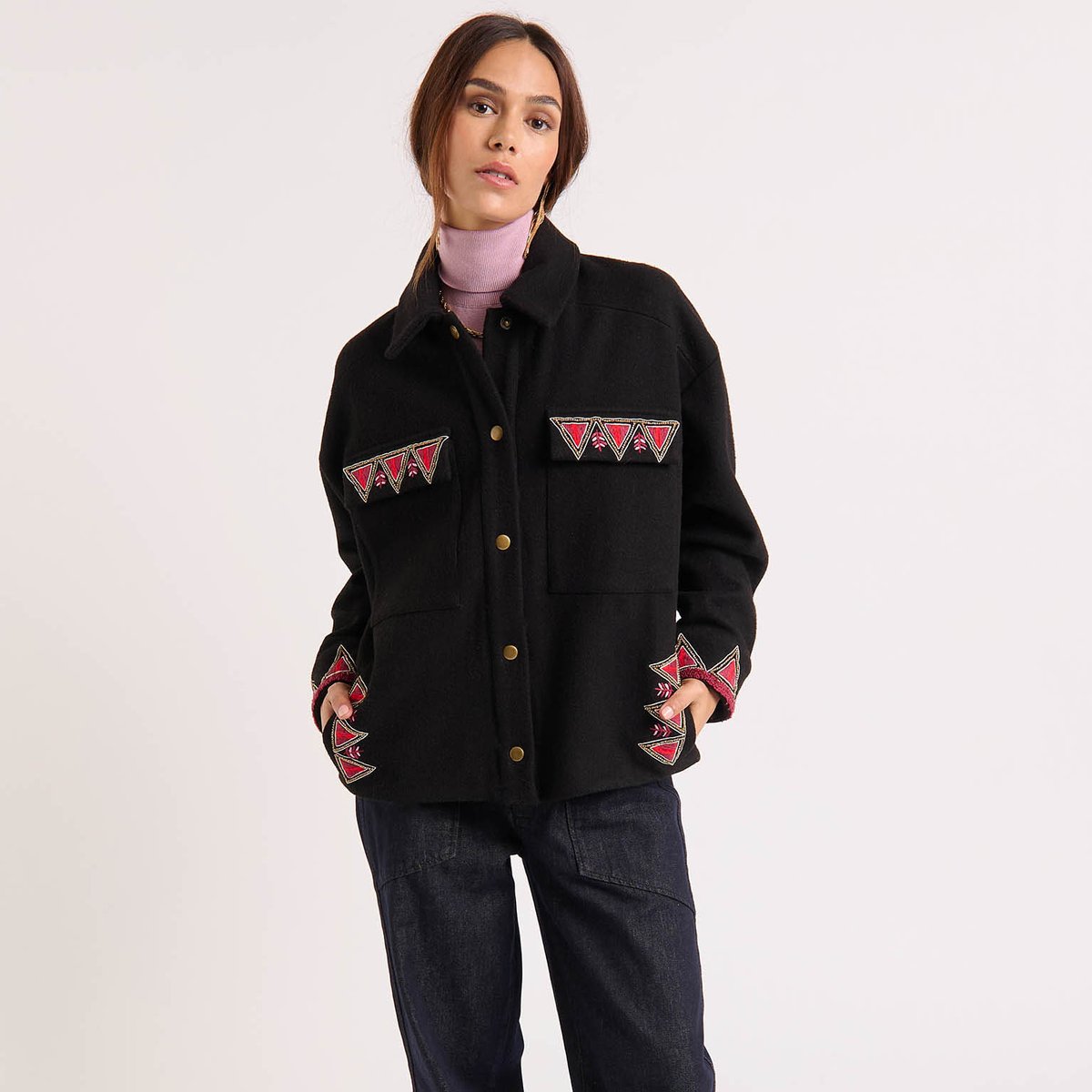 Veste courte à motifs et perles aztèques BELLAMY noir, WILD