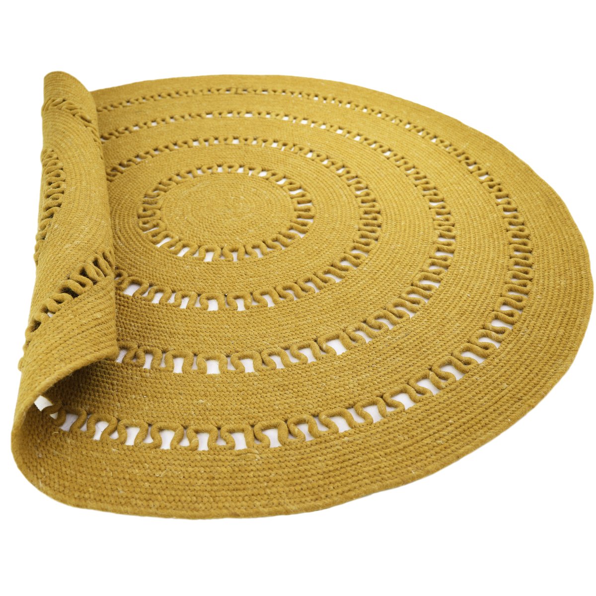 Tapis rond laine feutrée ajourée BIBEK mangue, NATTIOT