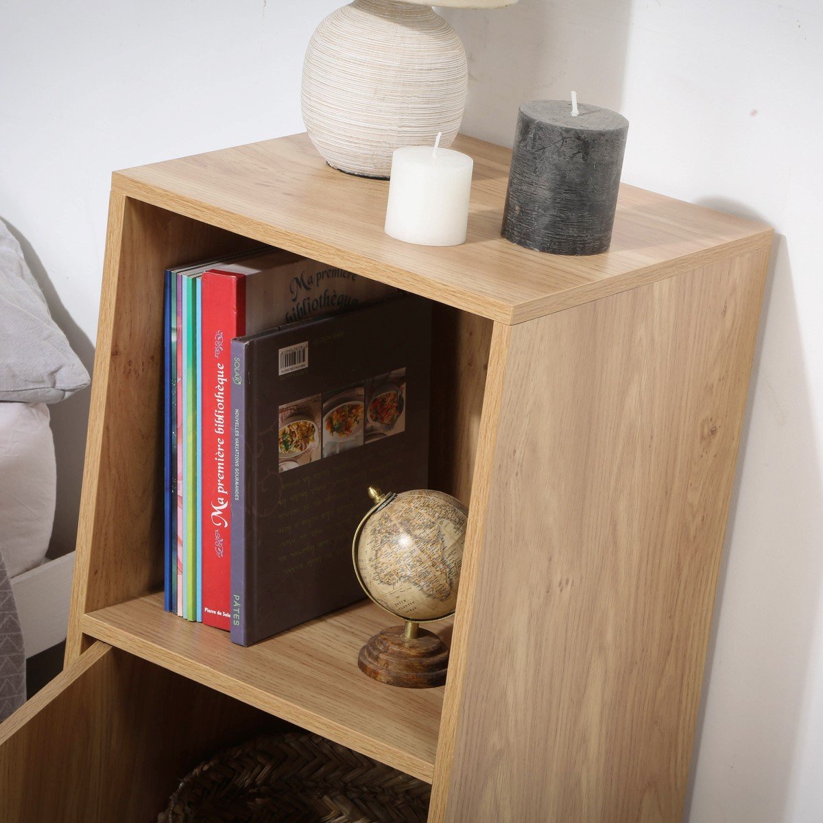 Table de chevet 2 cases décor bois 1 porte - Modu bois, CALICOSY
