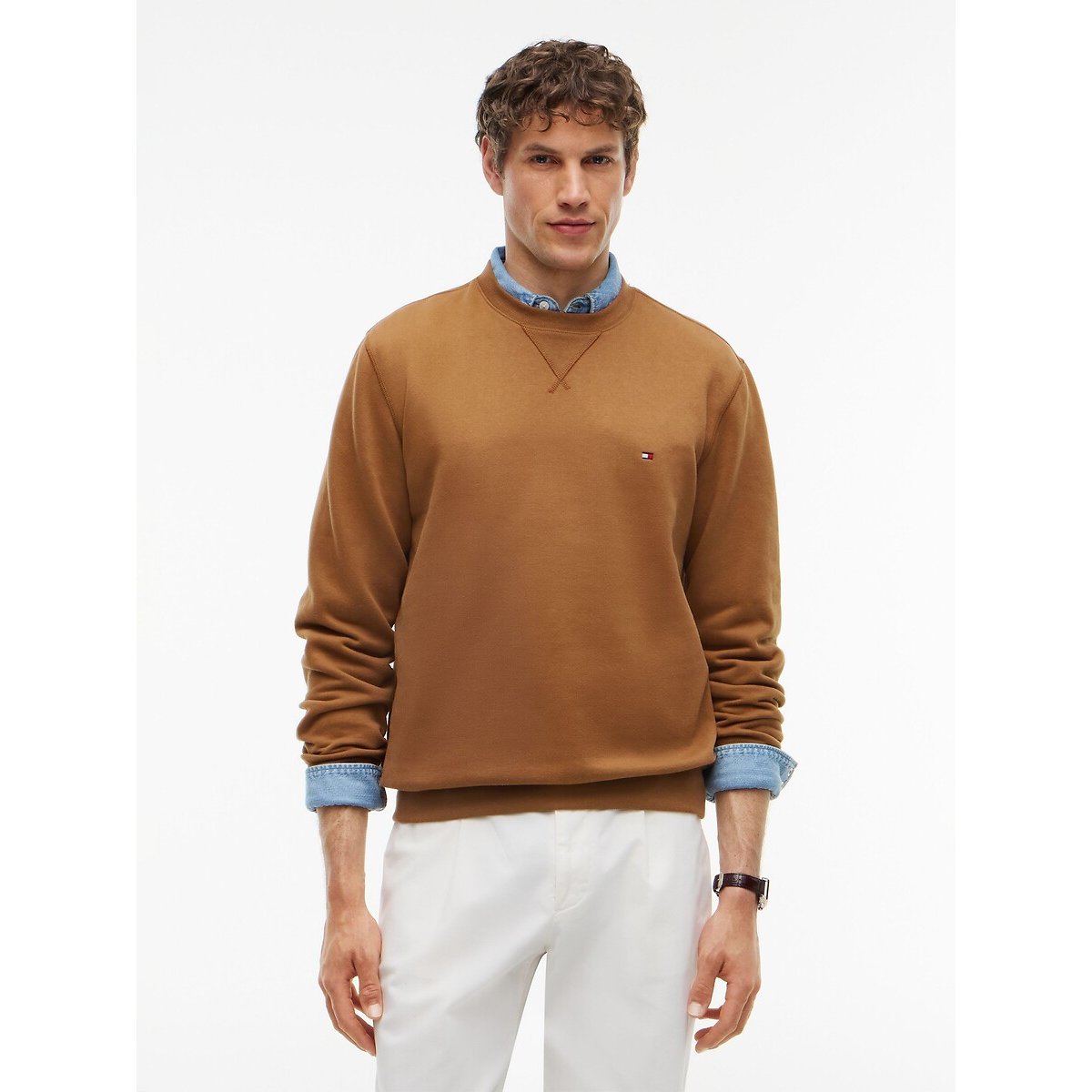 Sweat col rond essentiel camel, TOMMY HILFIGER