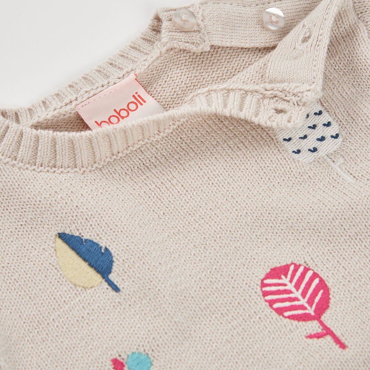 Pull bébé fille brodé d'arbres beige, BOBOLI