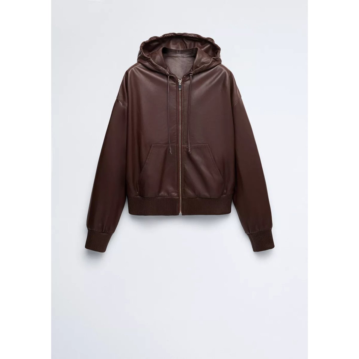 Veste cuir capuche grenat, MANGO