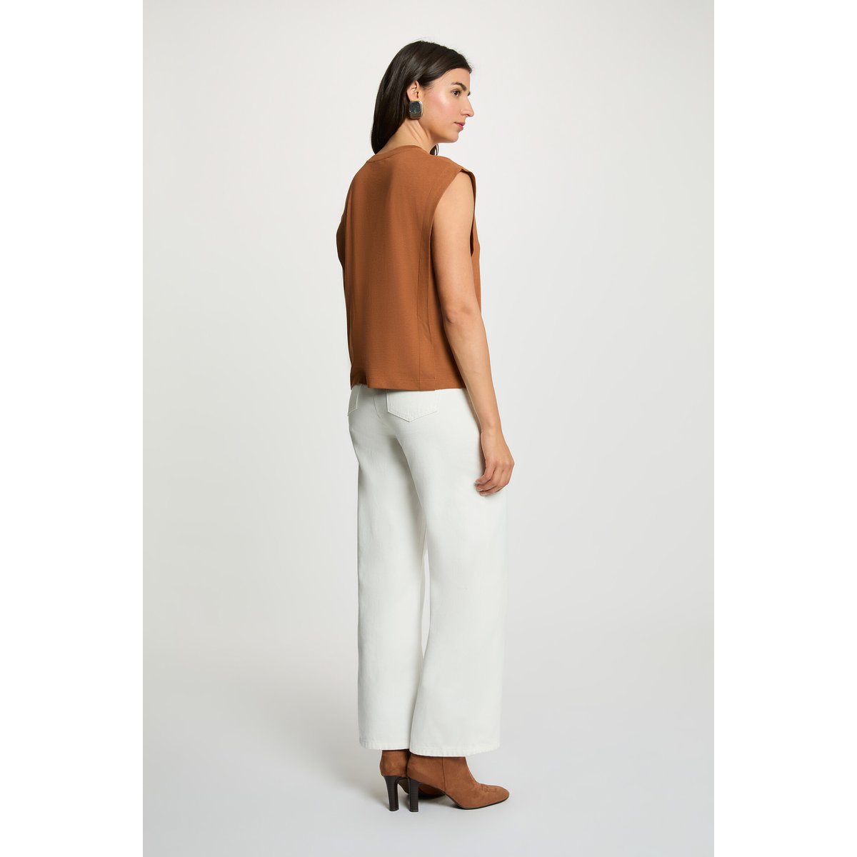 T-shirt droit col rond camel, MORGAN