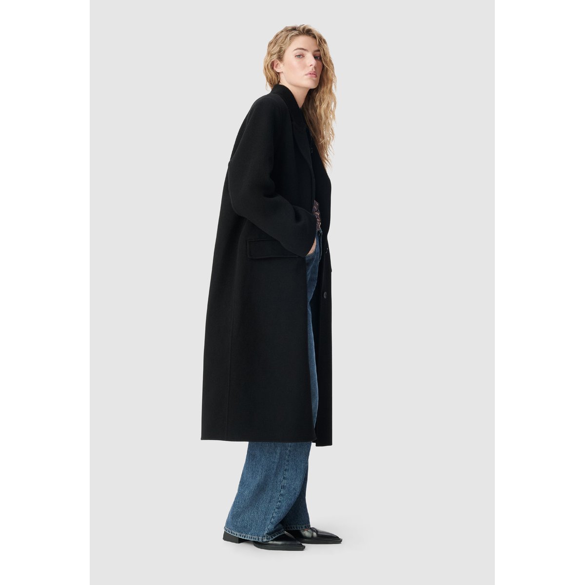 Manteau long droit lainage noir, IKKS