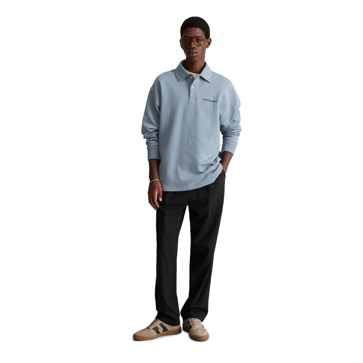 Sweat-shirt polo coupe décontractée en pur coton biologique gris, MARC O’POLO DENIM