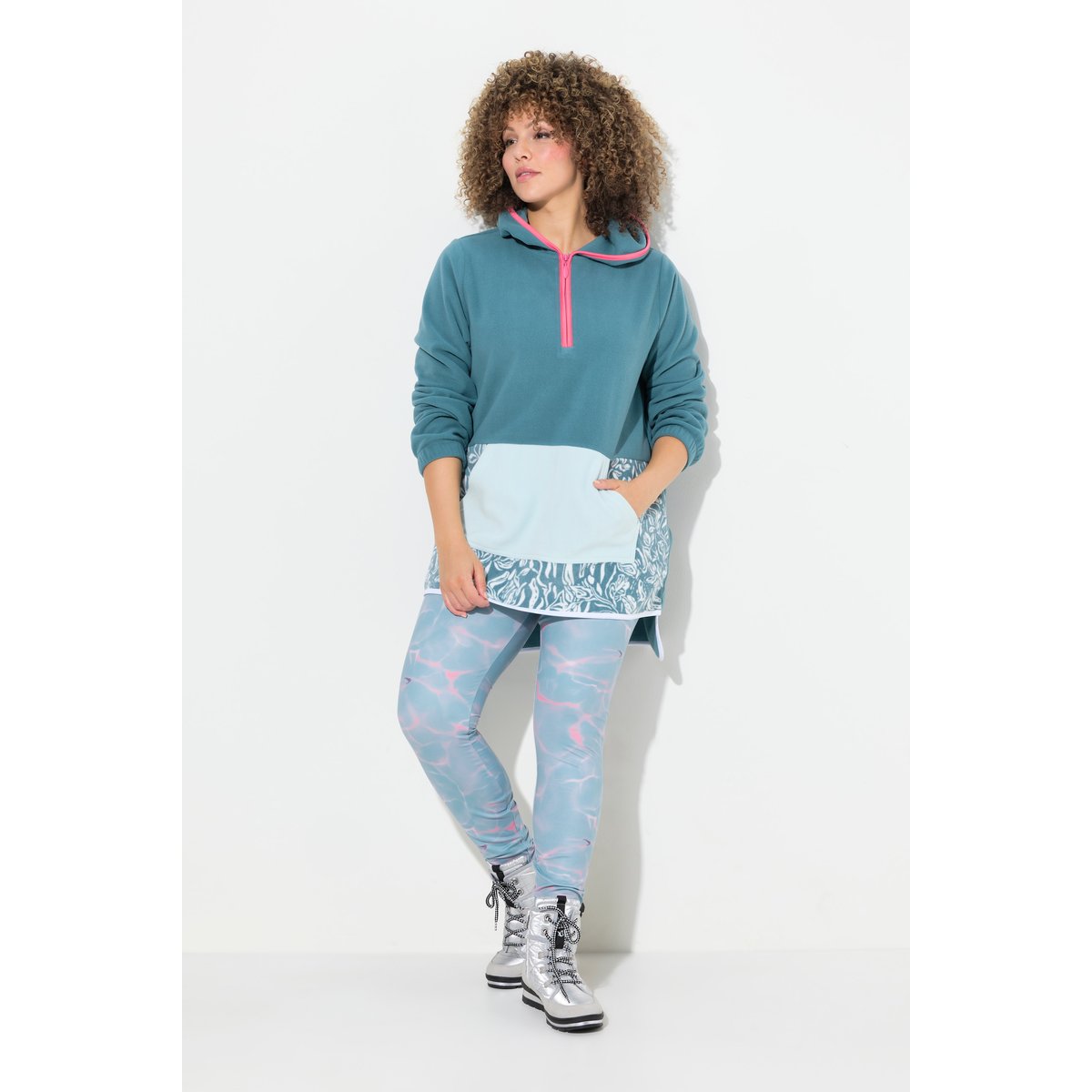 Sweat-shirt en polaire, manches longues vert glacier, ULLA POPKEN