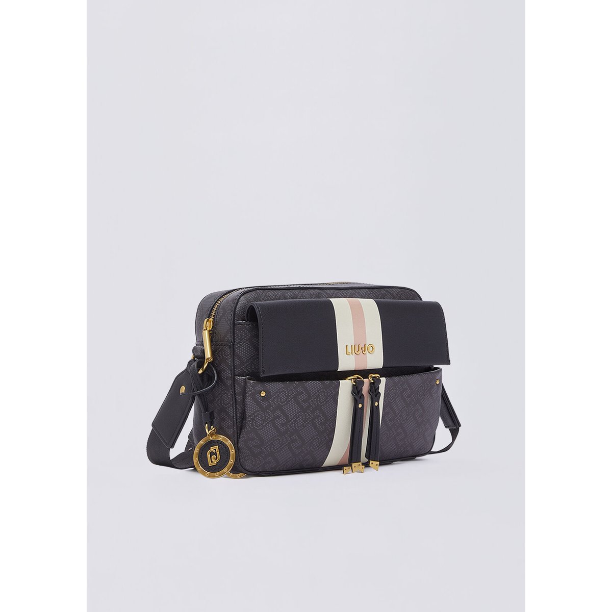 Sac à bandoulière format moyen avec poche noir, LIU JO