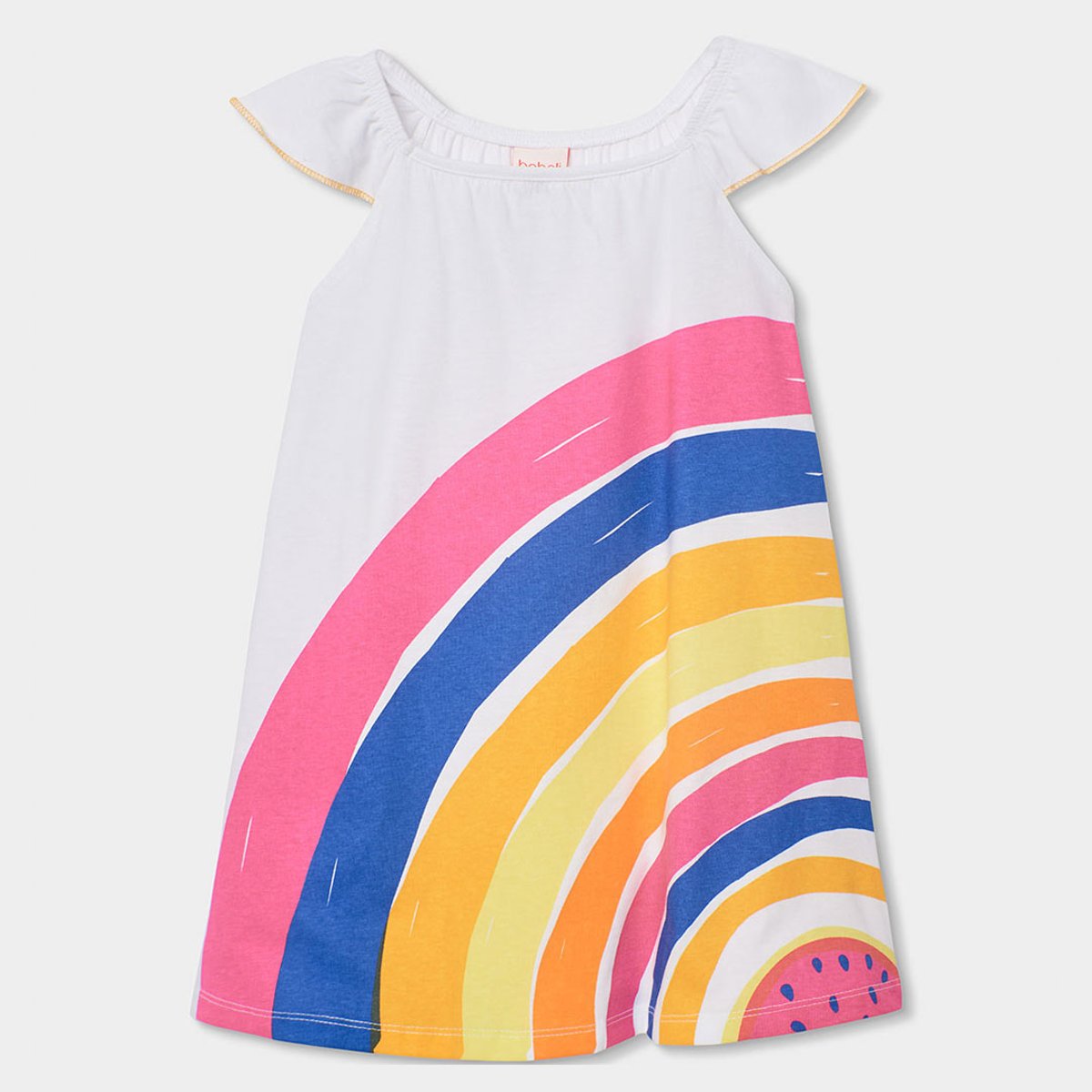 Robe coton imprimé arc-en- pour fille blanc, BOBOLI