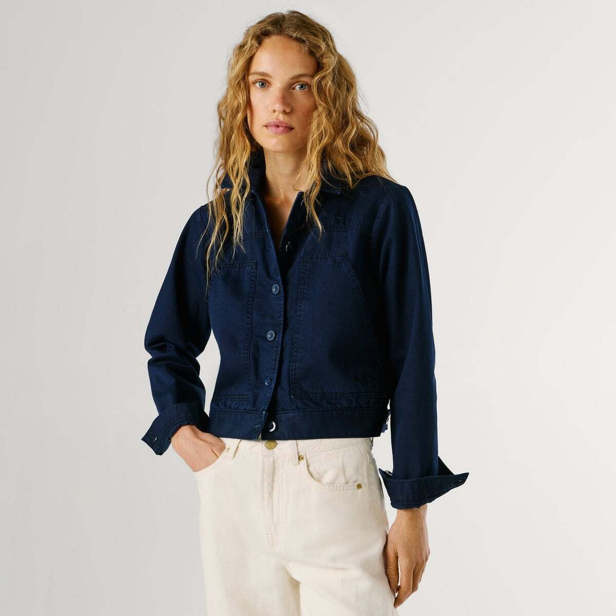 Veste En Sergé Avec Col Chemise bleu des profondeurs, PEPE JEANS