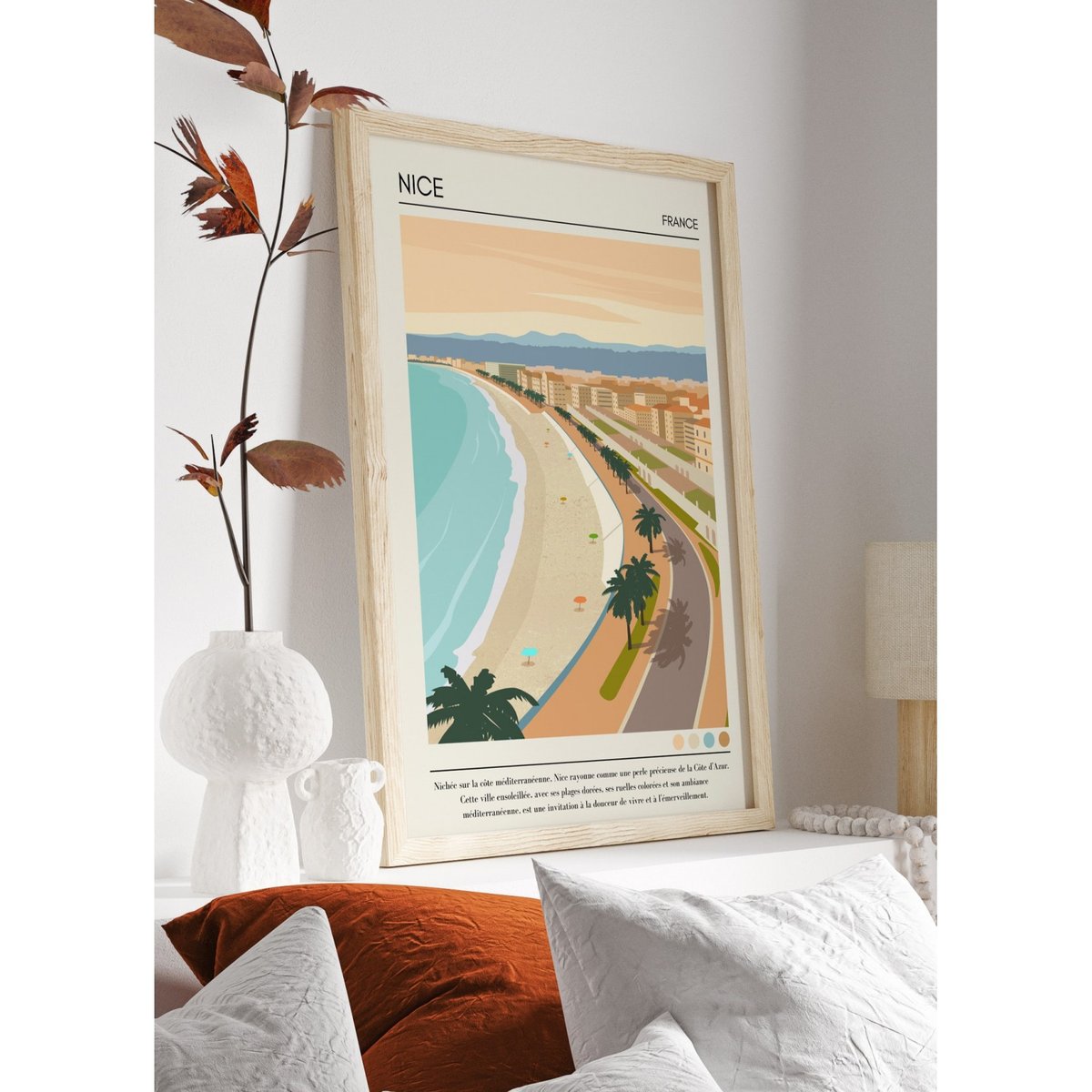Affiche ville Nice Vintage blanc, L'AFFICHERIE