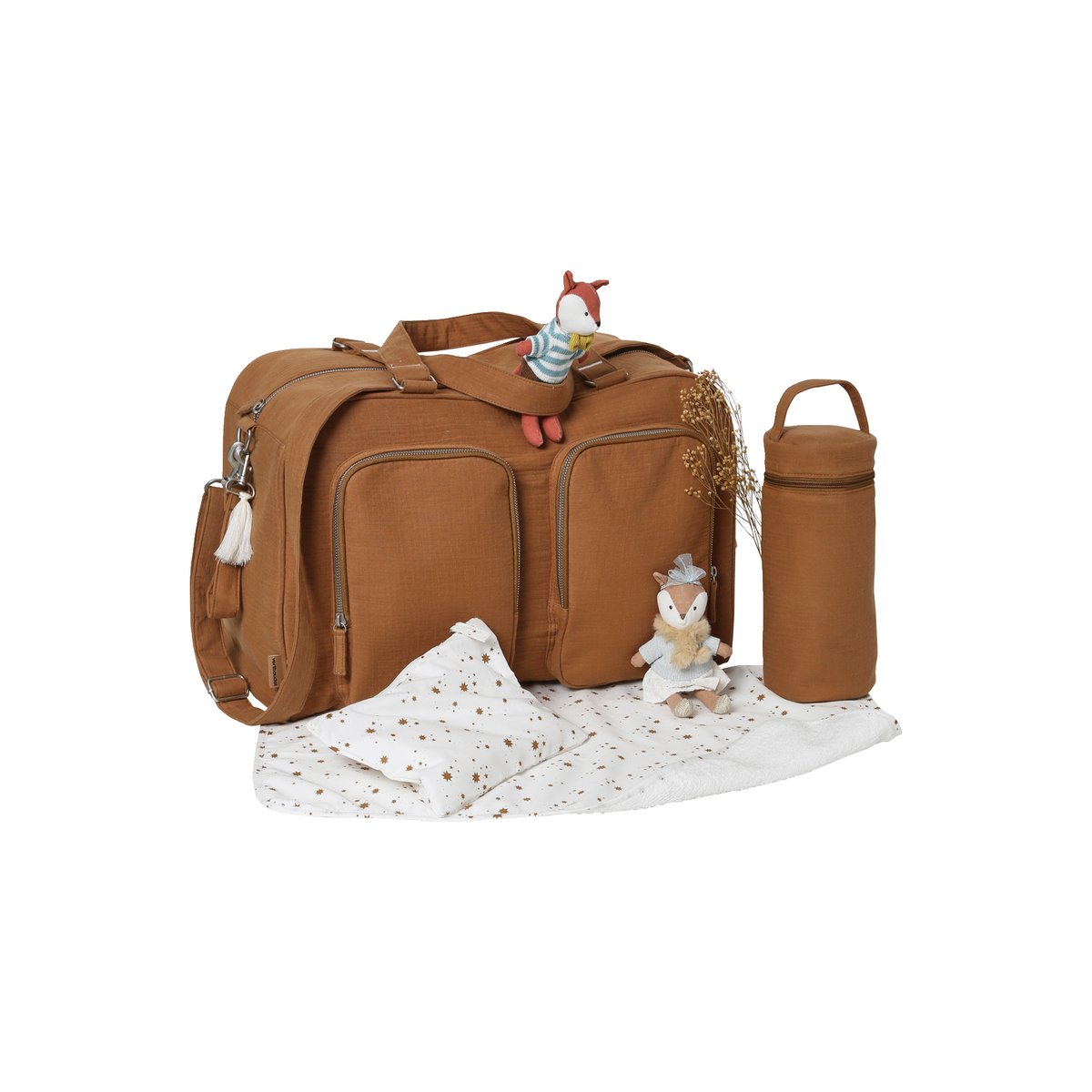 Sac à langer multipoches en gaze de coton Family L caramel, VERTBAUDET