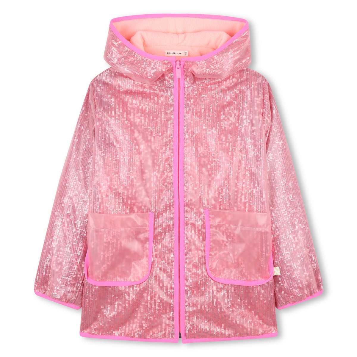 Ciré transparent ornée de sequins rose flash, BILLIEBLUSH