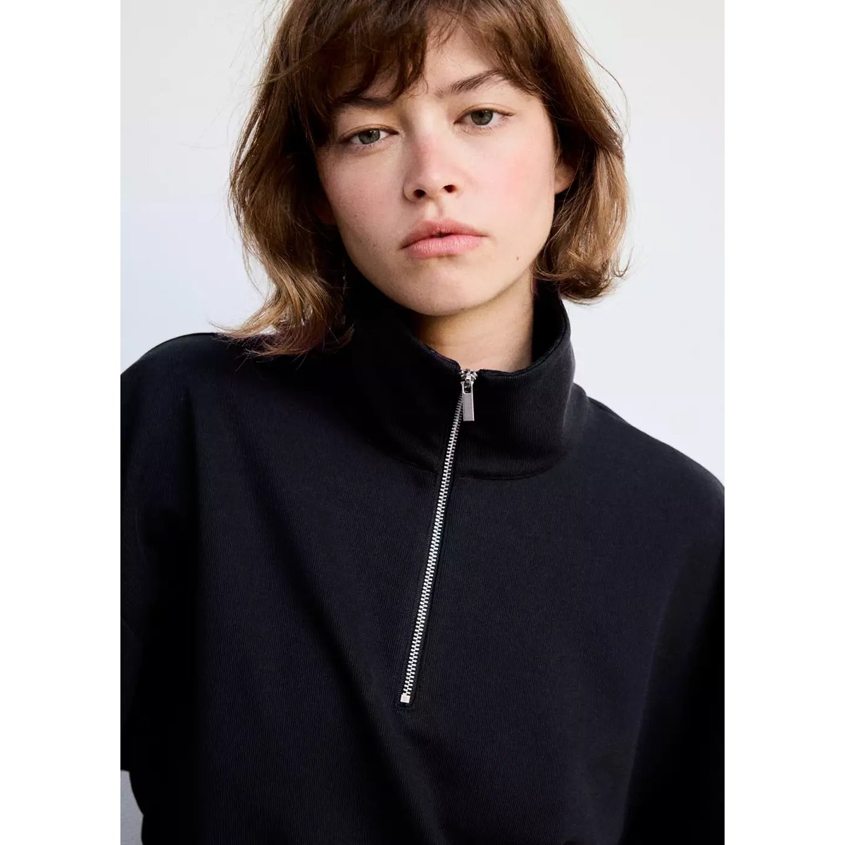 Sweat-shirt col montant zippé bleu marine, MANGO