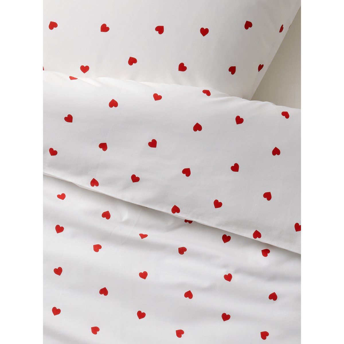 Parure housse de couette et taie d'oreiller COEURS blanc imprimé, VERTBAUDET