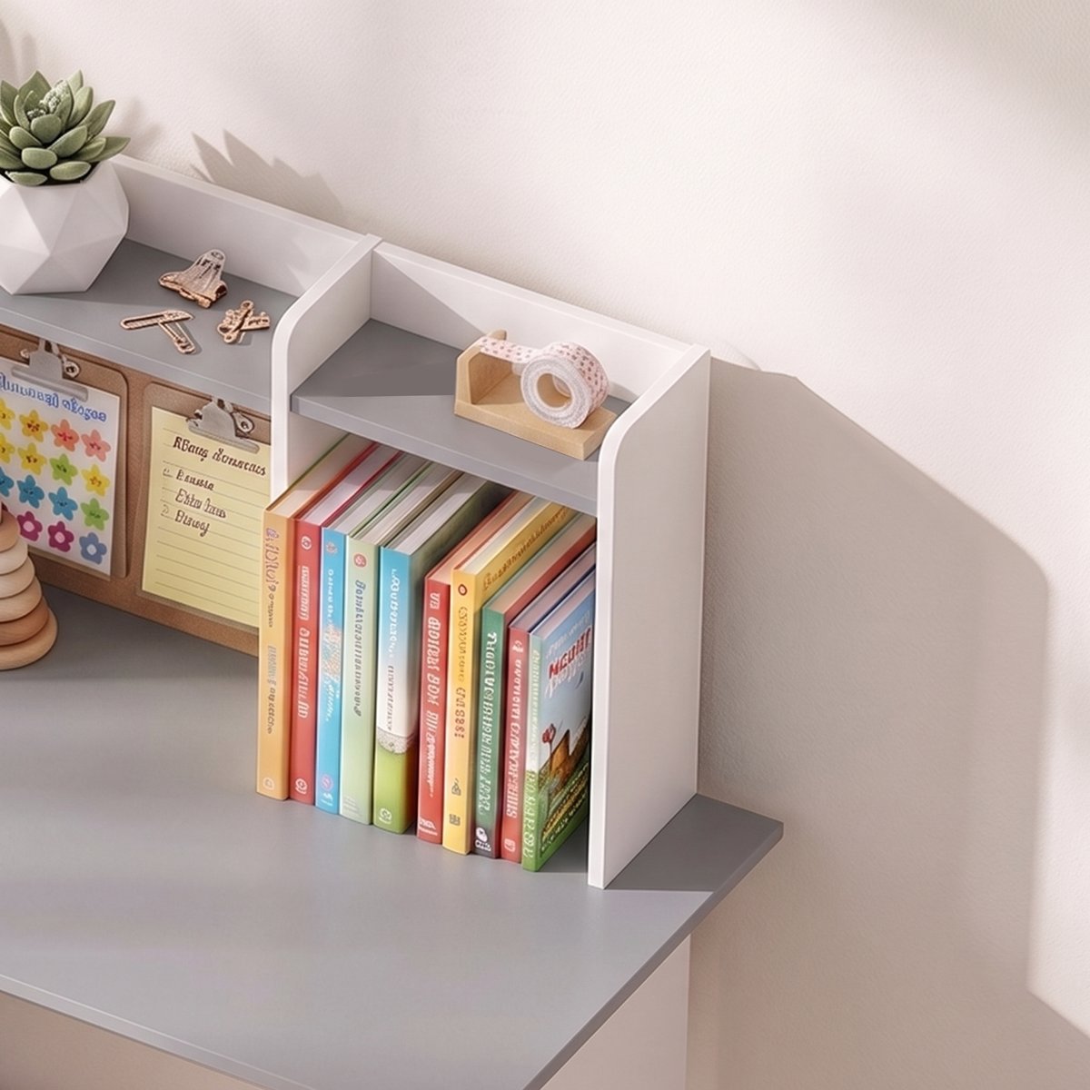 Bureau d'étude pour enfants avec chaise MDF gris et blanc, AIYAPLAY
