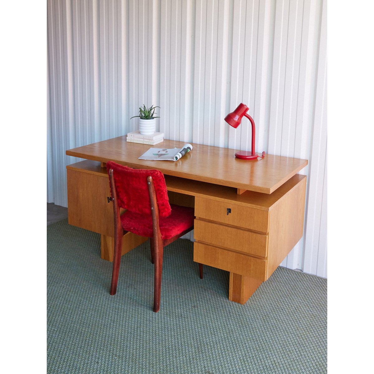 Bureau scandinave en bois Yvan N°573 - Bon état bois clair, DEBONGOUT
