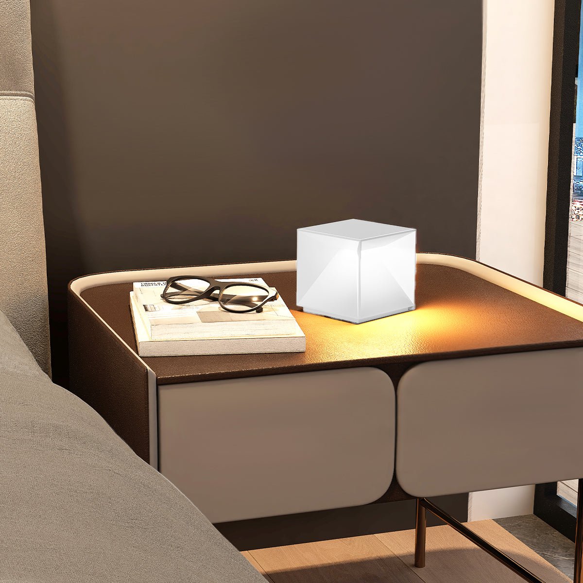 Lampe de chevet sans fil CUBOX MINI blanc, LUMISKY