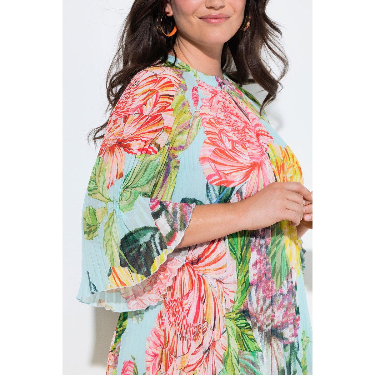 Blouse plissée motif floral turquoise clair, ULLA POPKEN