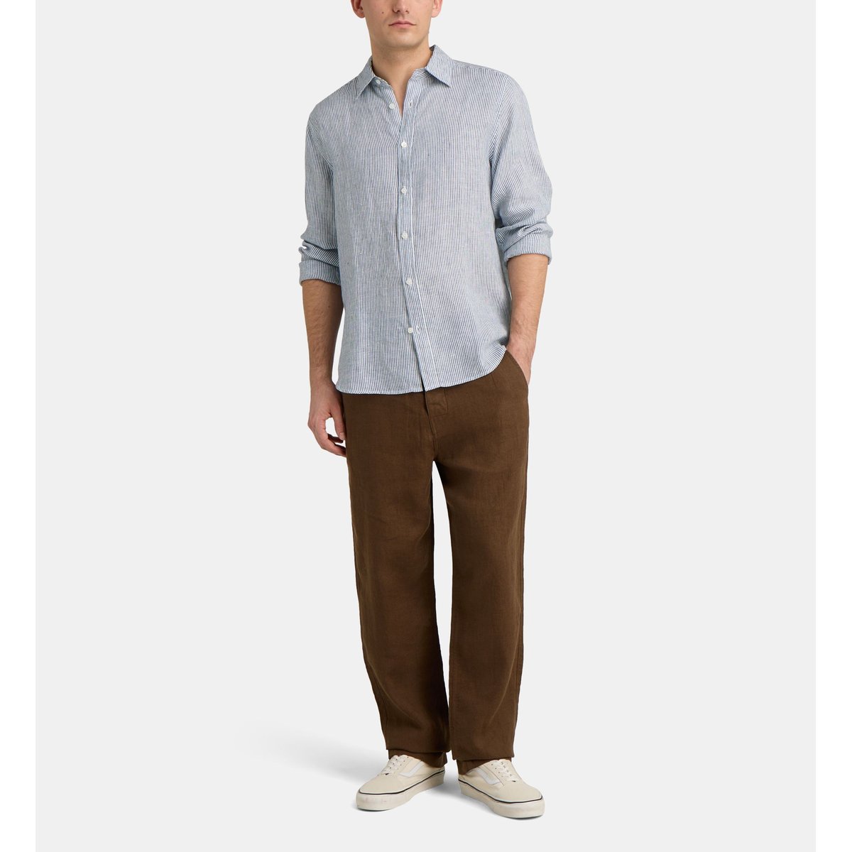 Chemise droite rayée pilinstri en lin européen™ blanc et bleu, GALERIES LAFAYETTE