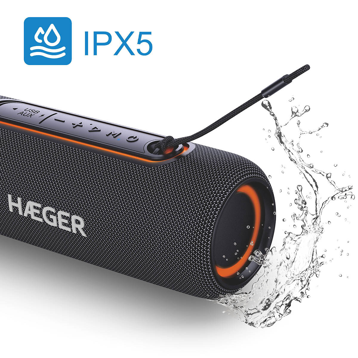 Coluna bluetooth portátil Light Boom, HAEGER preto , HAEGER