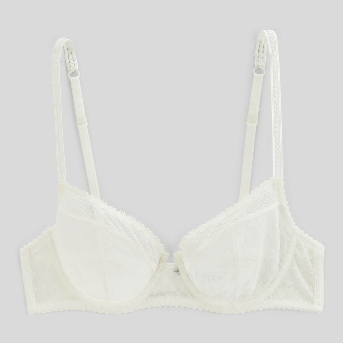 Soutien-gorge corbeille balconnet ADELE en tulle floqué ivoire, MONOPRIX