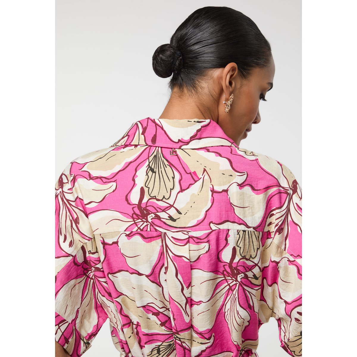 Robe imprimé floral boutonnée à ceinture rose, LOLA CASADEMUNT