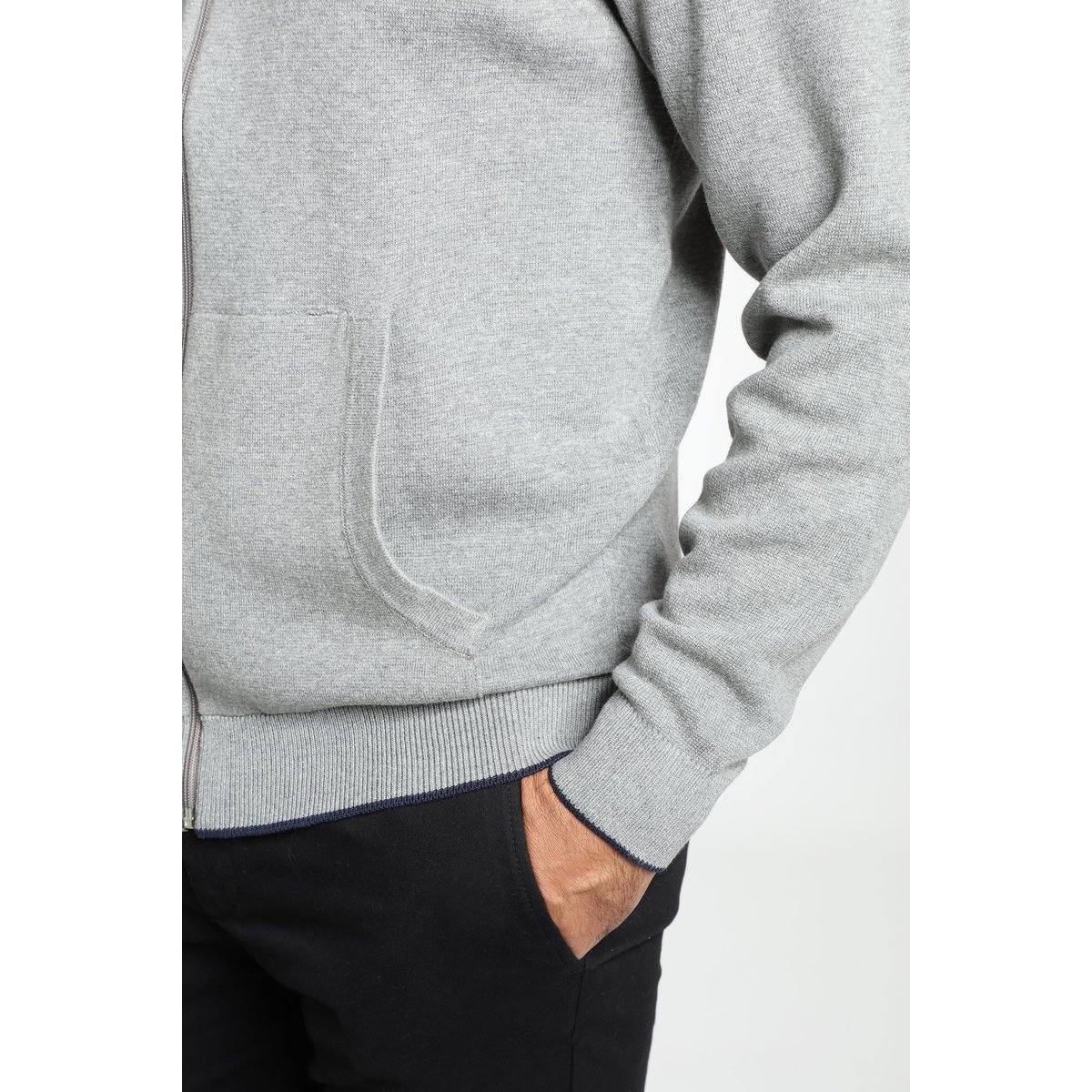 Pull col camionneur  en coton MILANO GILET gris, GENTLEMAN FARMER
