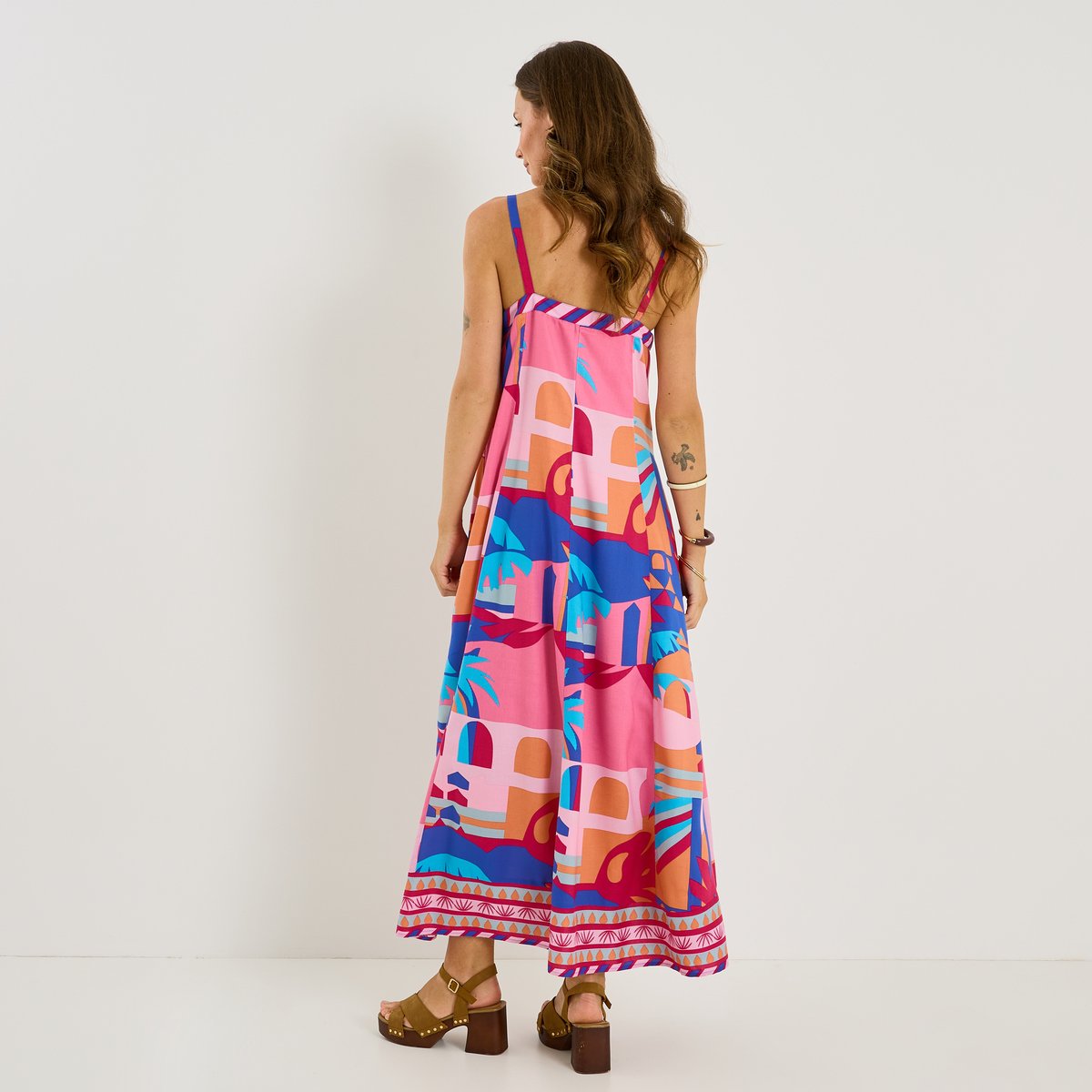 Robe longue imprimée à bretelles bleu, GRAIN DE MALICE