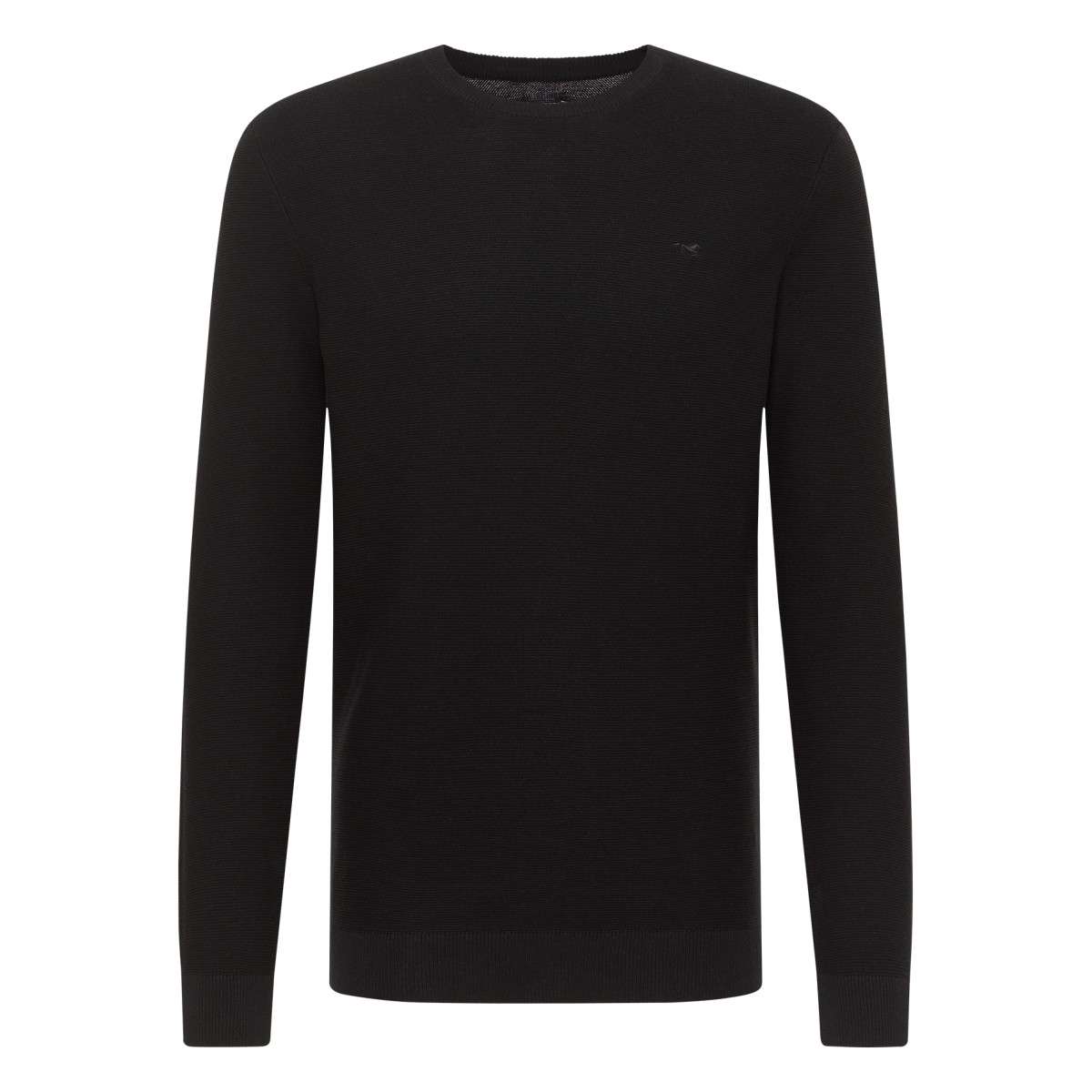 Pull coton maille piquée col rond ajusté ELIOT noir, MUSTANG