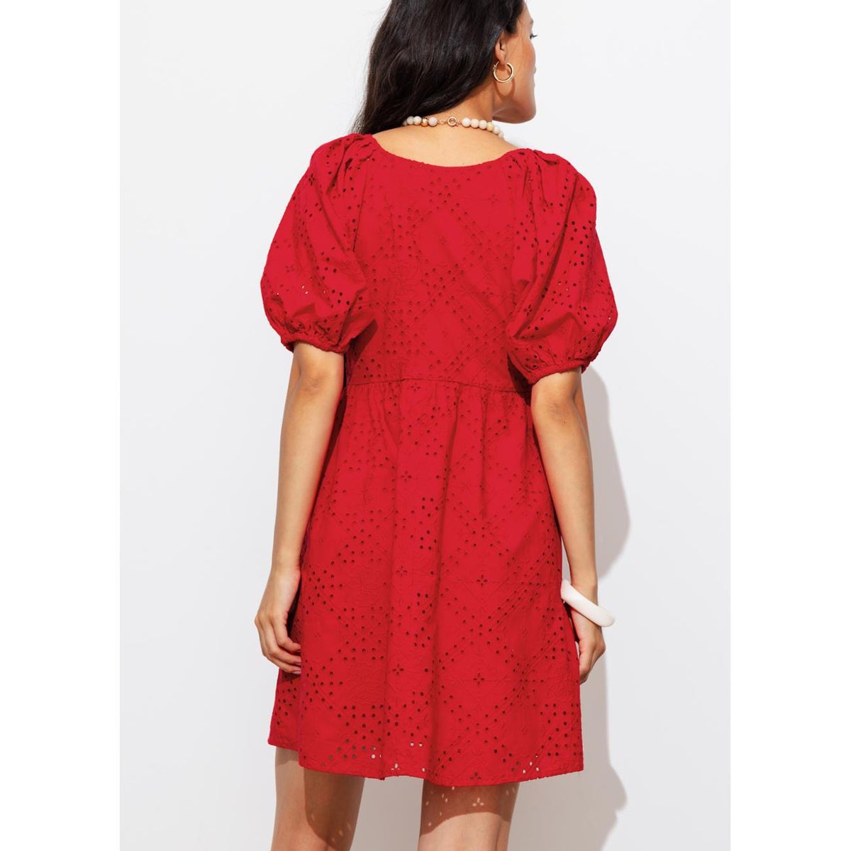 Robe courte broderie anglaise rouge, PROMOD