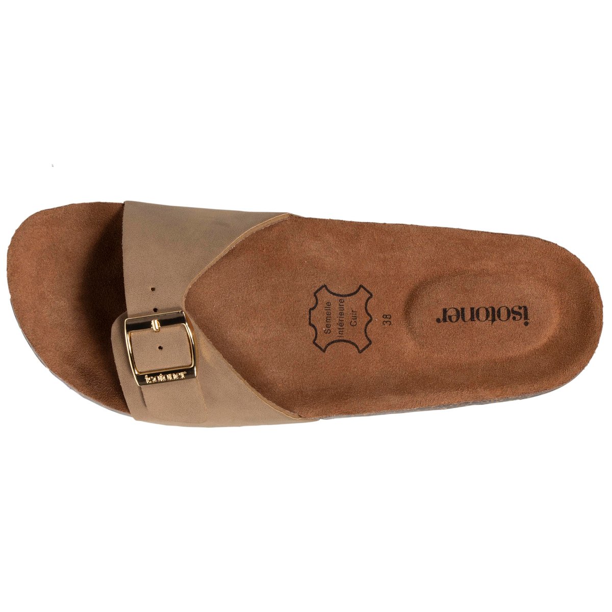 Mules sandales à bride extra confort, semelle intérieure cuir brun, ISOTONER