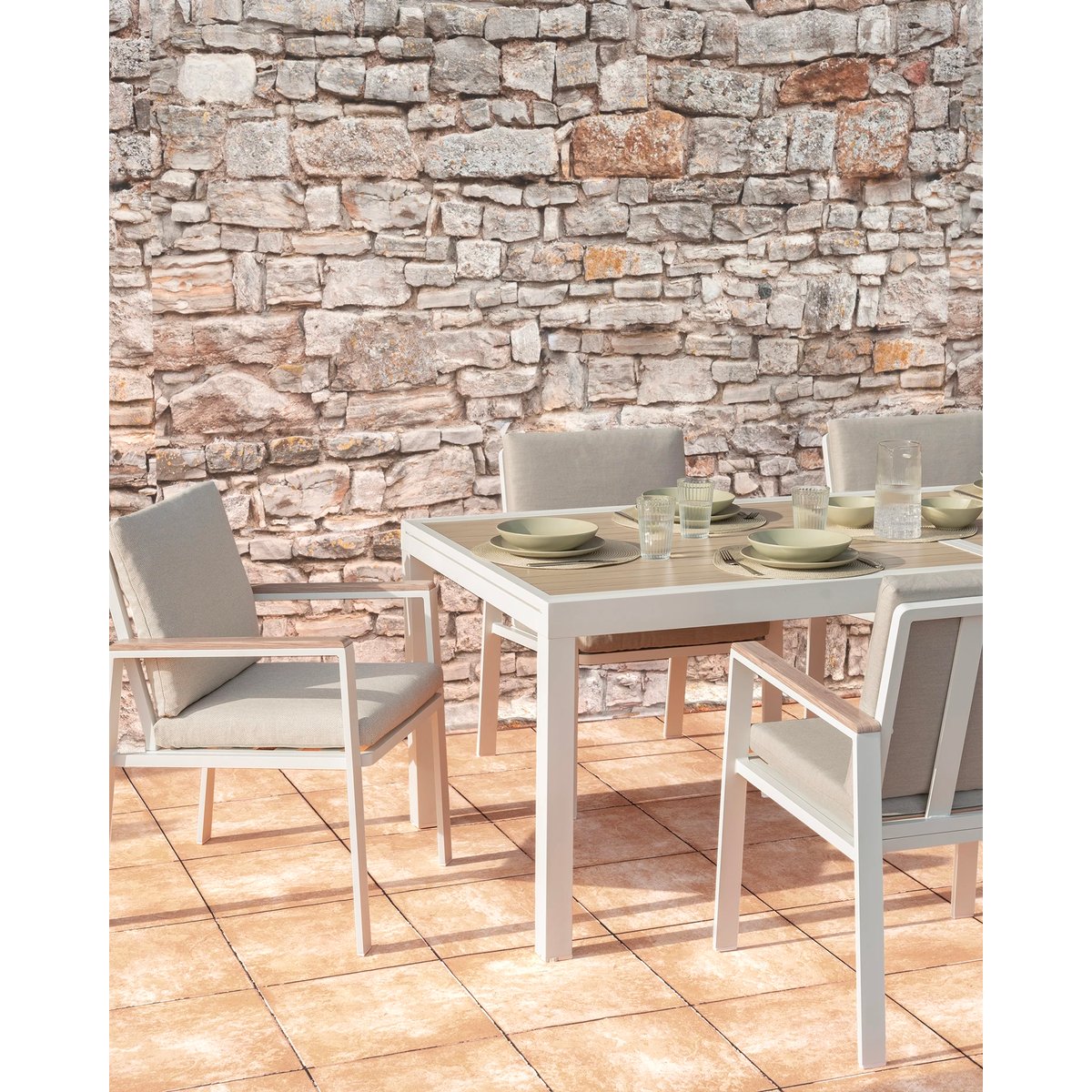 Chaise aluminium, lot de 2, MANHATTAN blanc, beige, DEFORA HOME
