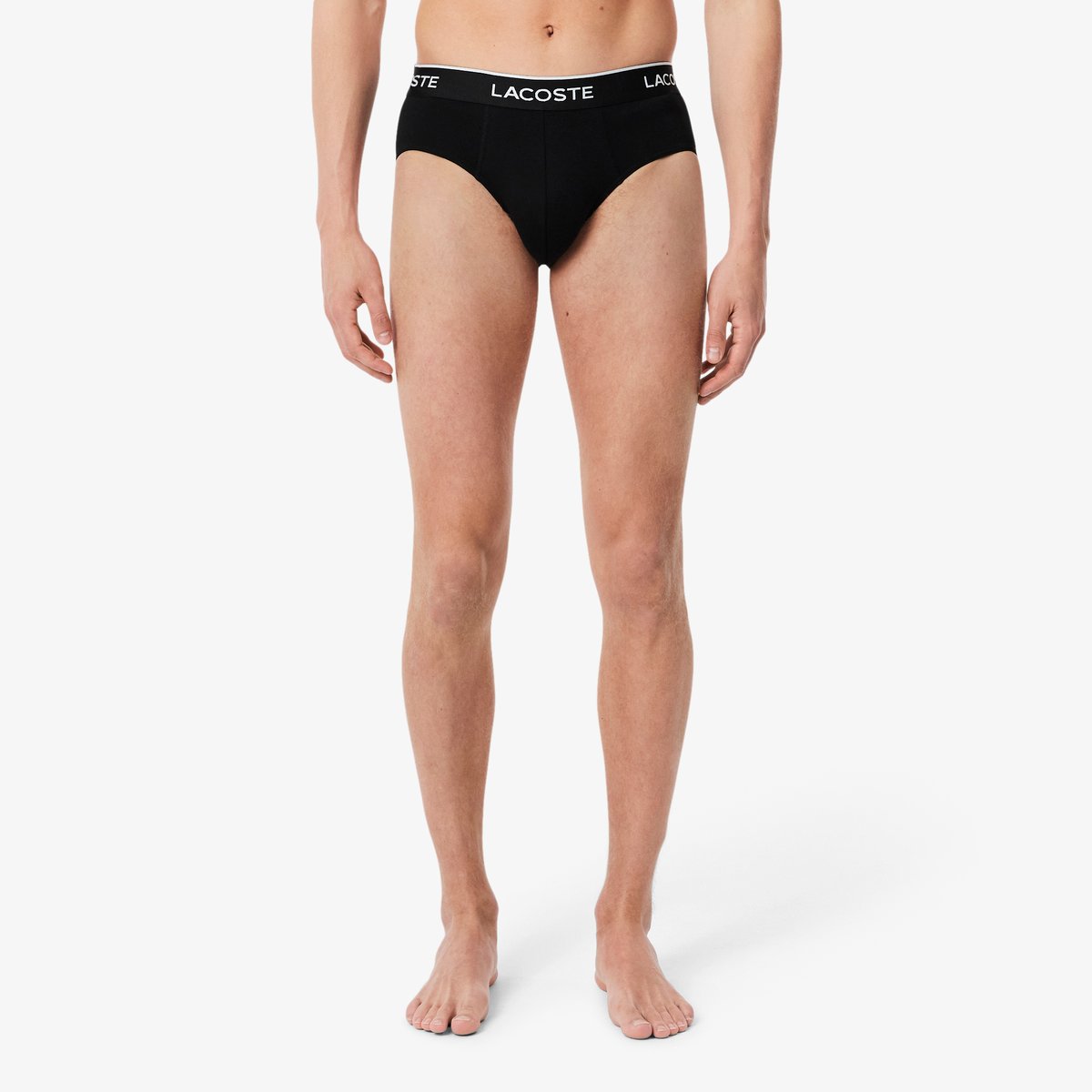 Lot de 3 slips coton uni siglés noir-nua, LACOSTE