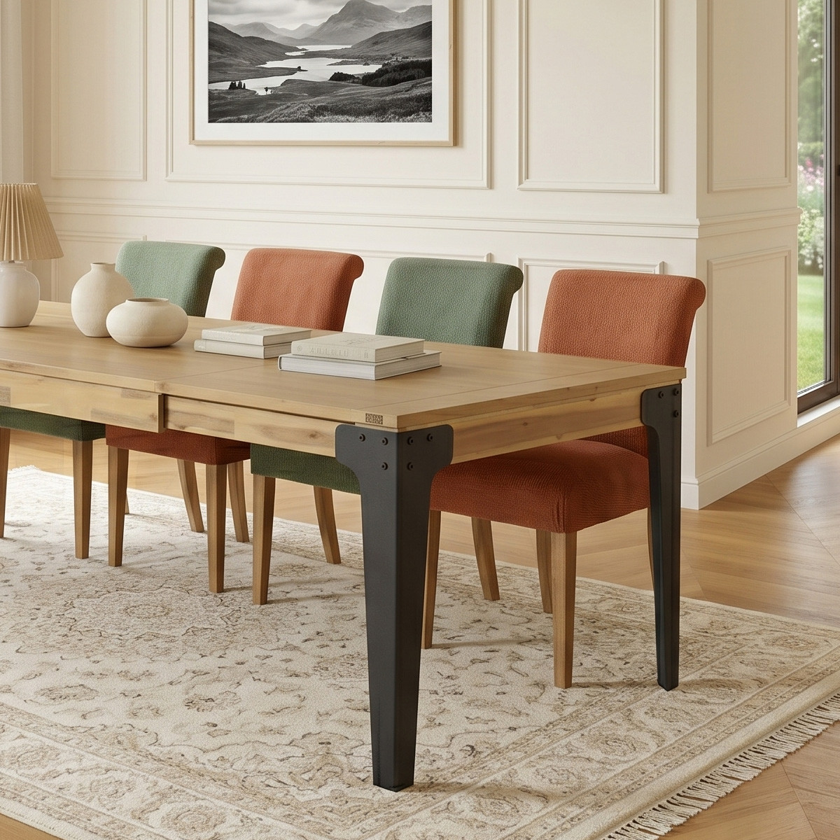Table rectangulaire en acacia 1 rallonge 8/10 couverts BALTIMORE noire, ROBIN DES BOIS