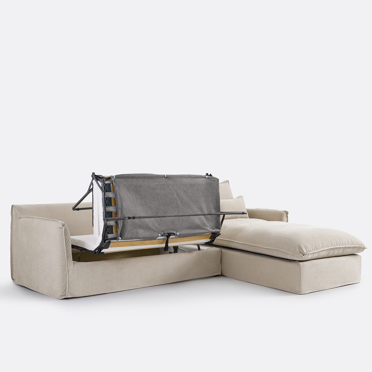 Canapé d'angle droit, convertible, matelas 6 cm, 4 places, polyester chiné, ODNA beige, LA REDOUTE INTERIEURS