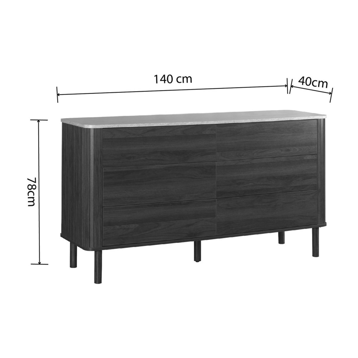 Commode 6 tiroirs en bois effet travertin L 140 cm- MAYA bois foncé, DRAWER